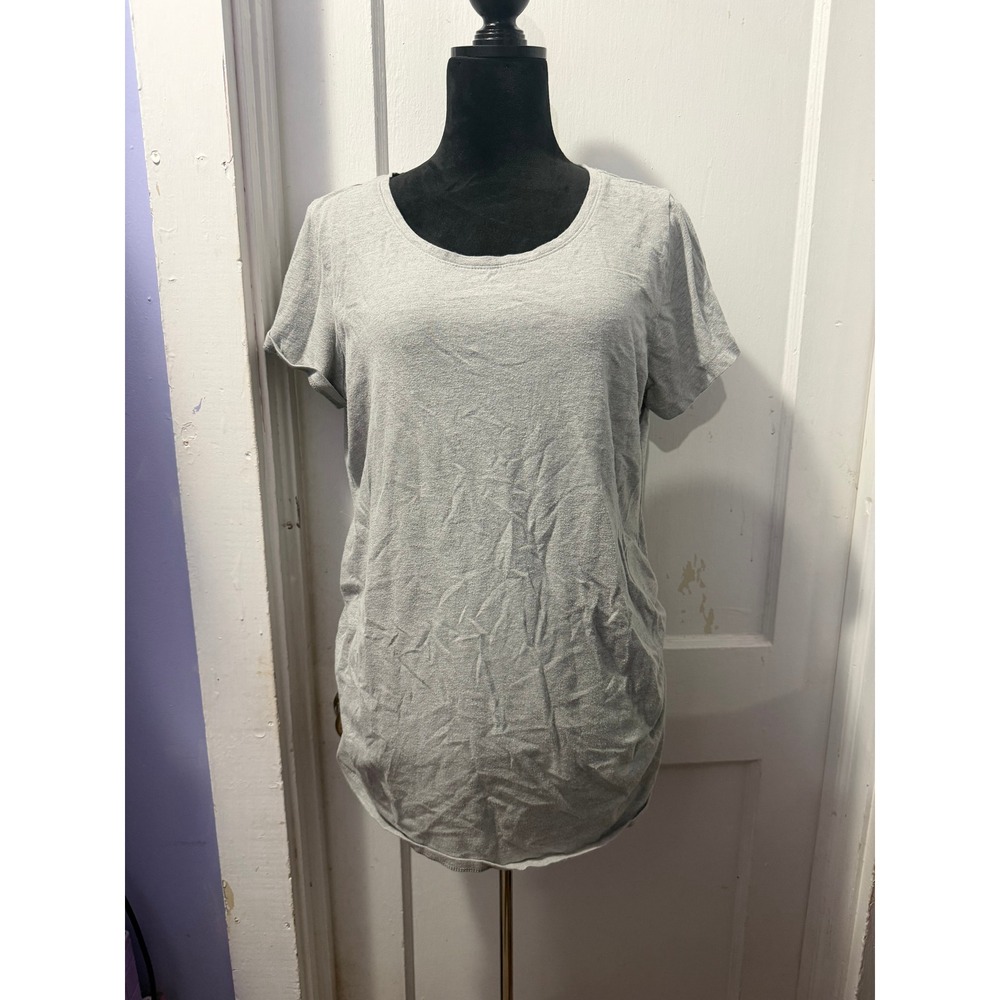 Bumpstart Heather Grey Maternity Short Sleeve Top XL Side Ruched Scoop Neck Tee